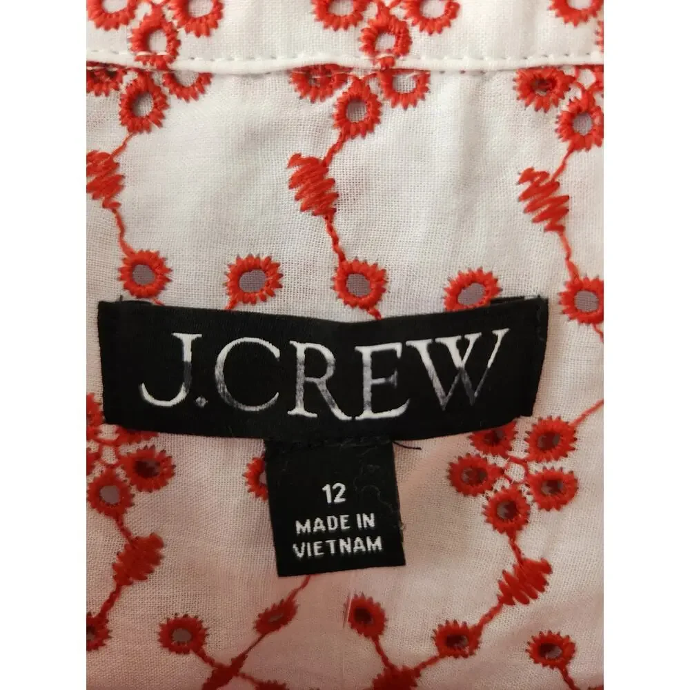 NWT J. Crew Mini Eyelet Shirt-Dress Crimson On White Eyelet Preppy Classic 12